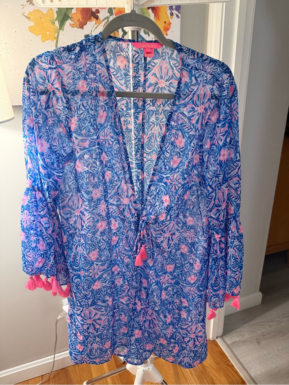 Lilly Pulitzer Blue & Pink Printed Swim Coverup Tunic with Tassels
